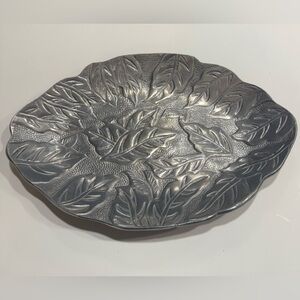 Midcentury Modern Silver Metal Serving Platter, Size 15x10x2 in